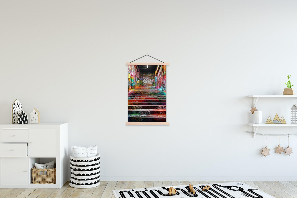 POSTER Treppe - Graffiti - Farben - Kunst 60x90 cm - Multicolor, Textil (60/90/0.15cm) - MuchoWow