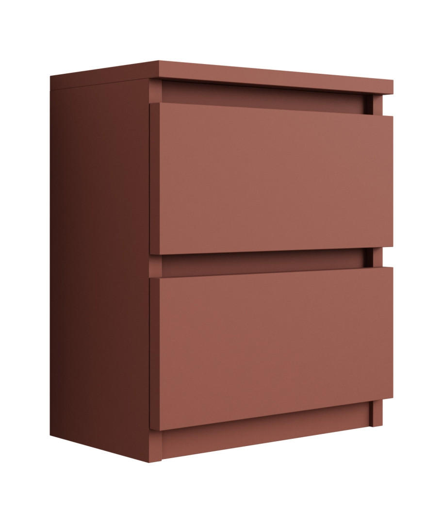 NACHTTISCH mit zwei Schubladen – 45 × 36 × 36 cm – Farbe: Ziegel - Rot, Holzwerkstoff (36/45/36cm) - 3XE LIVING