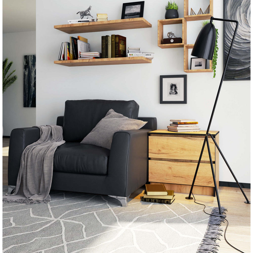 Thumbnail - Akord Nachtschrank, Eiche, Holzwerkstoff, Nachbildung, Holz Optik, 2 Schubladen, Rechteckig,Rechteckig, 60x55x40 cm, Sch...