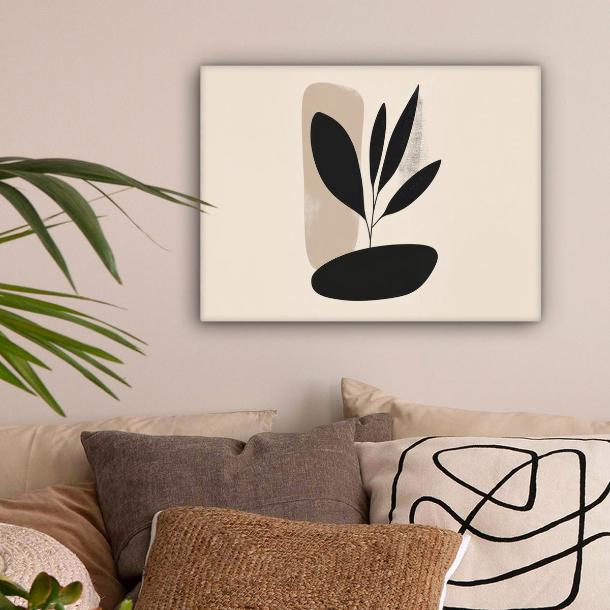 LEINWANDBILD Pflanze - Beige - Japanisch 40x30 cm - Schwarz, Textil (40/30cm) - MuchoWow