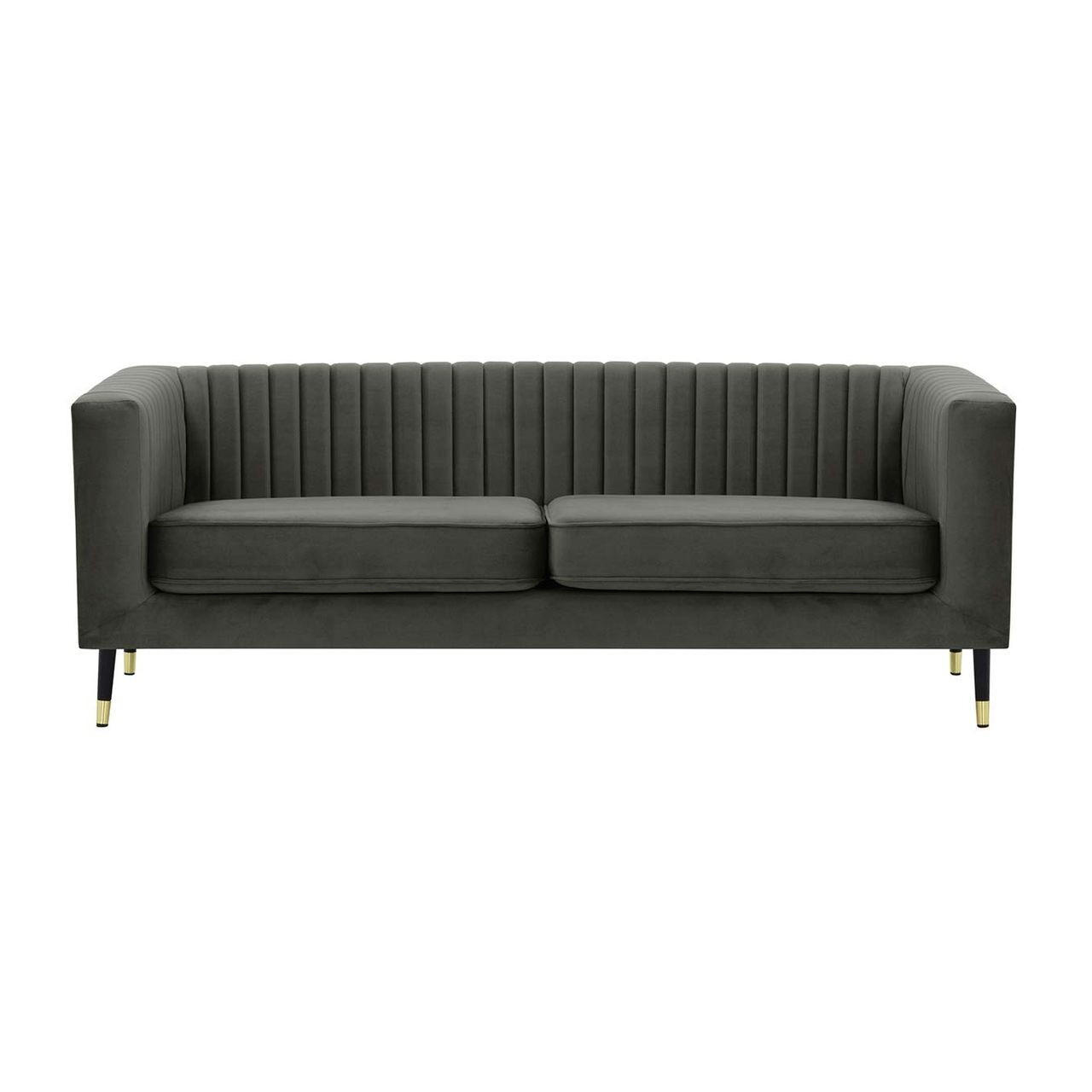 DREISITZER SOFA Slender-Velluto 19 - Dunkelgrau, Holz/Textil (201/71/83cm) - SLF24