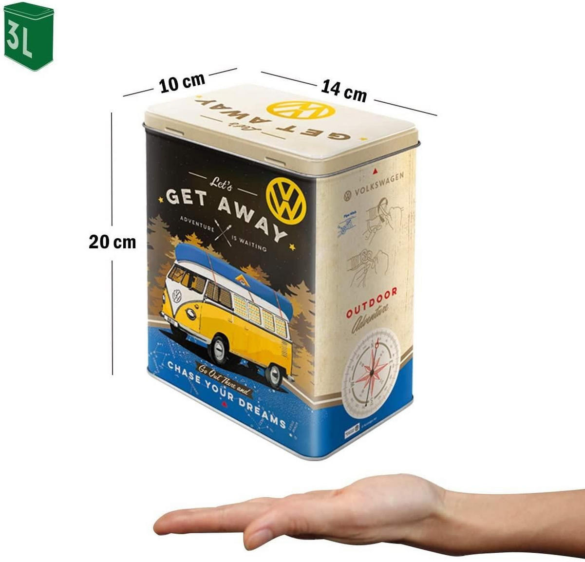 VORRATSDOSE L Volkswagen VW Bulli Let's Get Away! - Multicolor, Metall (14/20/10cm) - Nostalgic-Art