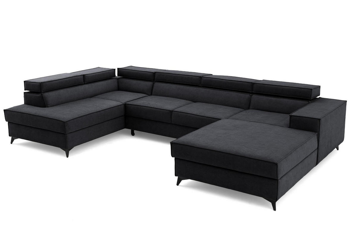 ECKSOFA PURE U Links mit Schlaffunktion 127x270 Velours Graphit - Graphitfarben/Schwarz, Holz/Textil (340/204cm) - Muffo