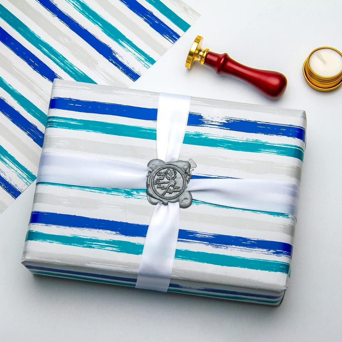 GESCHENKPAPIERROLLE Blau Grau Liniendruck 43,2 cm x 10 m - Multicolor, Papier (43.2/0.1/1000cm)
