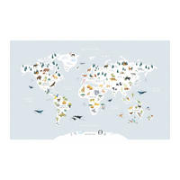 VLIESTAPETE Weltkarte mit Tieren 4 m x 3 m, blau/grau - Blau, Papier (300/400cm) - Lilipinso