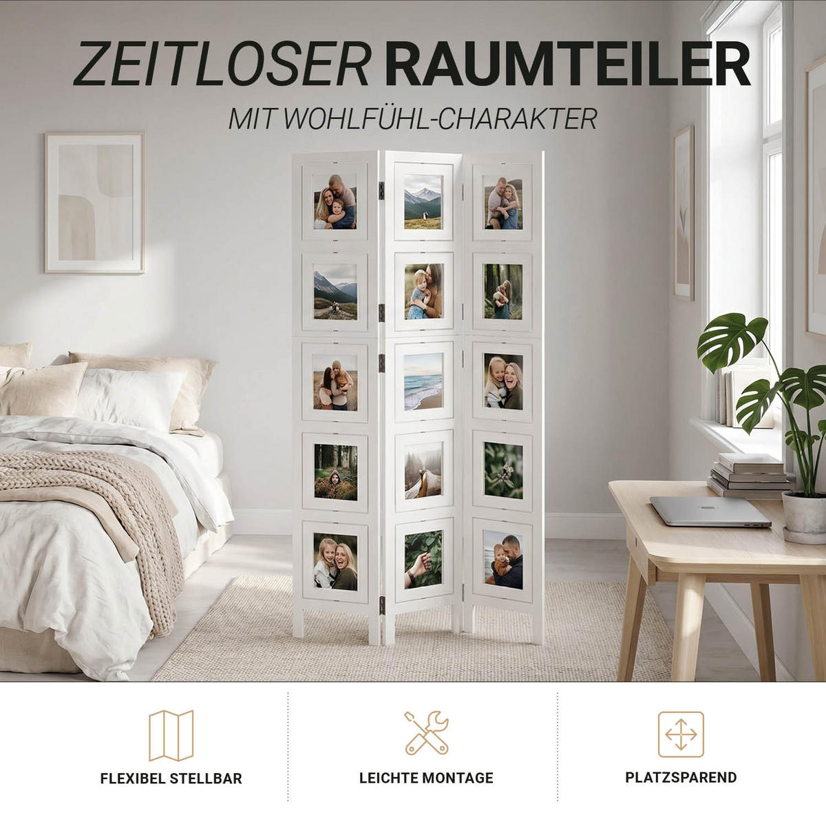 PARAVENT 3-tlg. 93/161 cm Weiß Fotowand - Weiß, Holz (93/161/2cm) - Homestyle4u