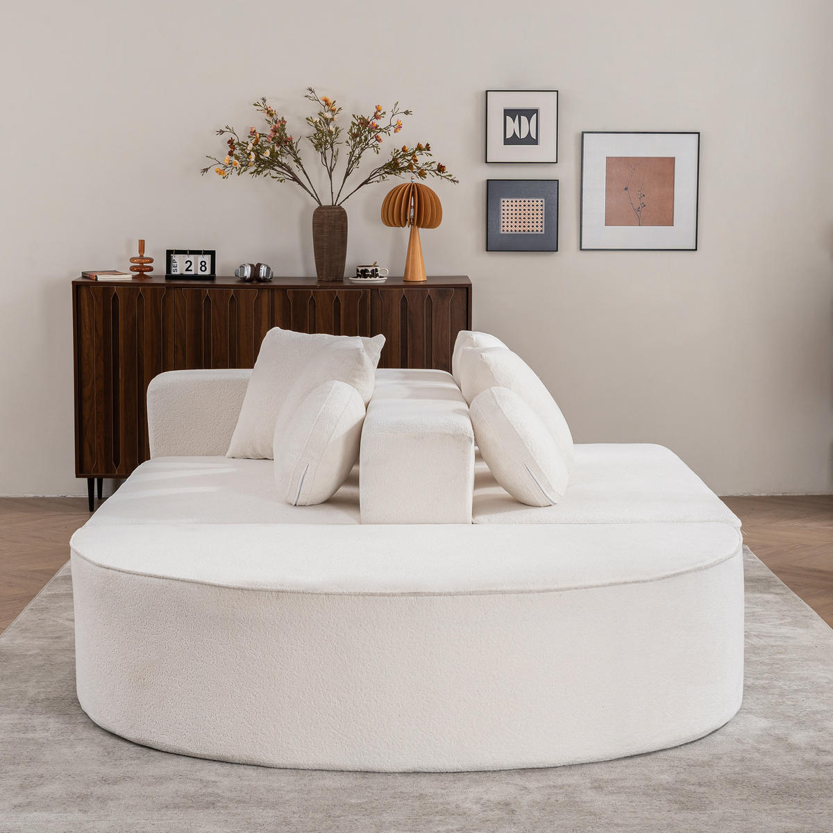 WOHNLANDSCHAFT Chenille Weiß ohne Montage und mit Kissen - Weiß, Textil (263/66/171cm) - WISHDOR