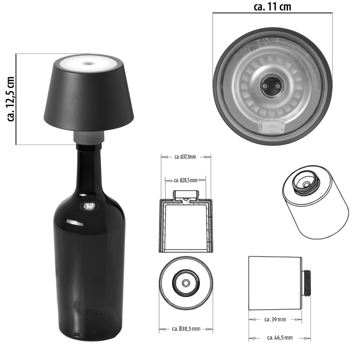 LED-AKKU-FLASCHENLAMPE - dimmbar mit Touchsensor und USB-C Aufladung für drinnen und draußen, 2er-Set - Grün, Metall (11/11/12.5cm) - Northpoint