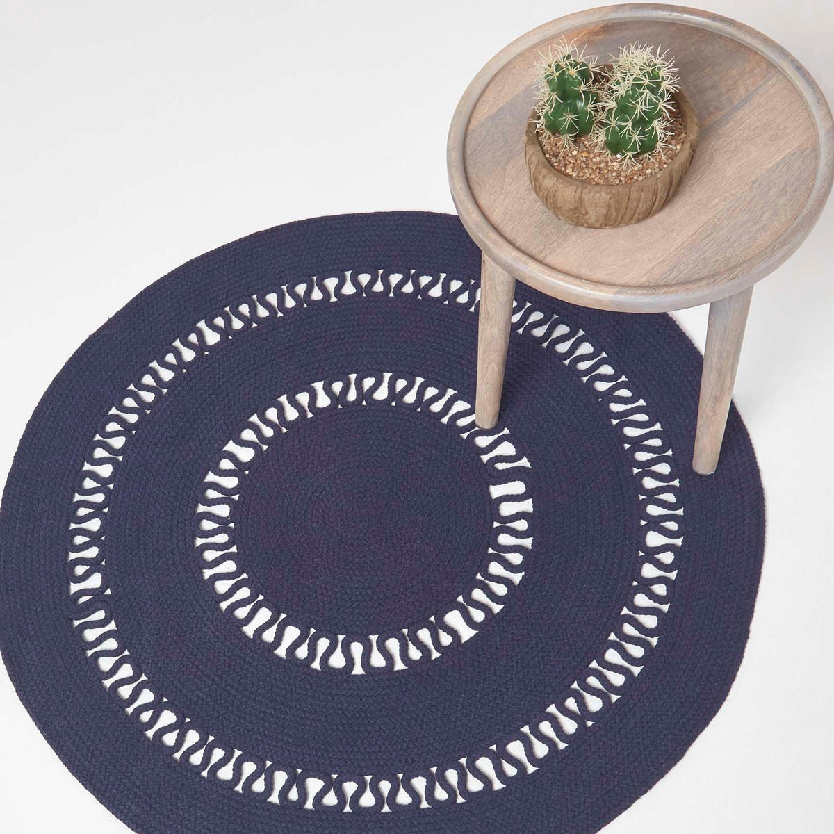 TEPPICH geflochten rund mit Häkel-Muster 70 cm - Dunkelblau, Textil (70/70cm) - Homescapes
