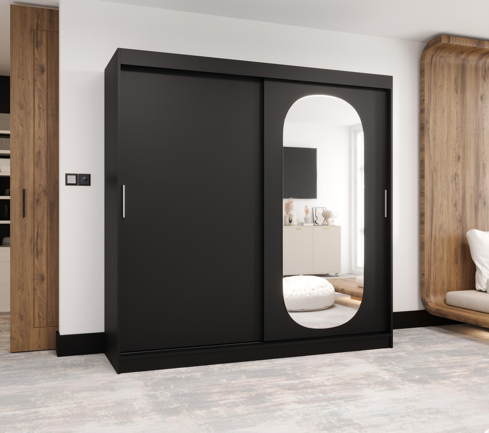 SCHWEBETÜRENSCHRANK 200/200/62 2-türig - Silberfarben/Schwarz, Holz (200/200/62cm) - MÖBEL KRYSPOL