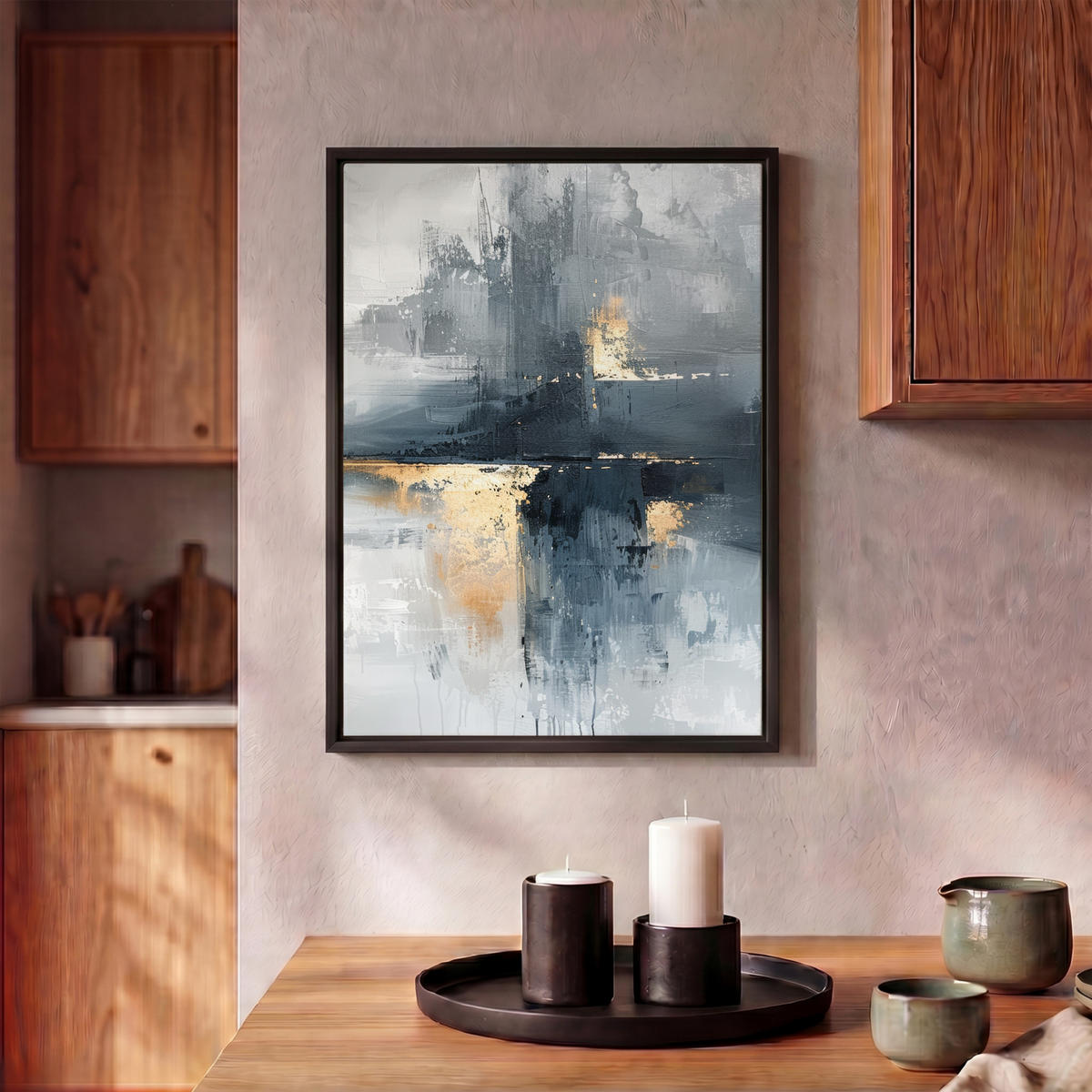 LEINWAND Bilder mit Rahmen - Kunst - Grau - Gold - Abstrakt - 30x40 - Dunkelgrau, Textil (30/40cm) - MuchoWow