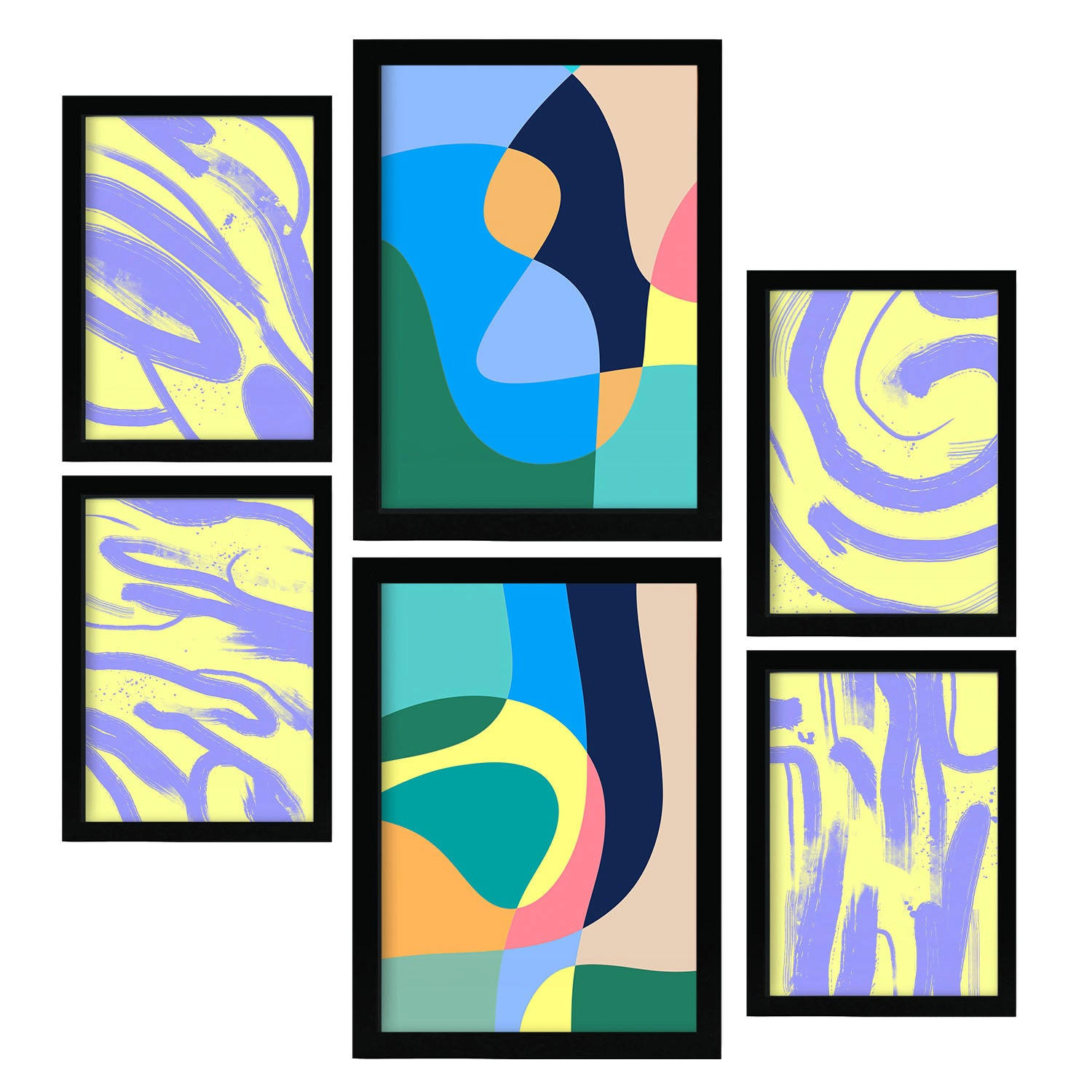 POSTER Set Mit 6 Windlose Künste In Farbenfrohe Zusammenfassungen A3 & A4 Schwarzer Rahmen - Schwarz, Papier (29/3cm) - Nacnic