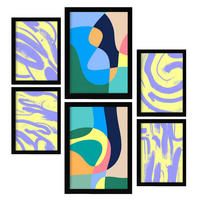 POSTER Set Mit 6 Windlose Künste In Farbenfrohe Zusammenfassungen A3 & A4 Schwarzer Rahmen - Schwarz, Papier (29/3cm) - Nacnic