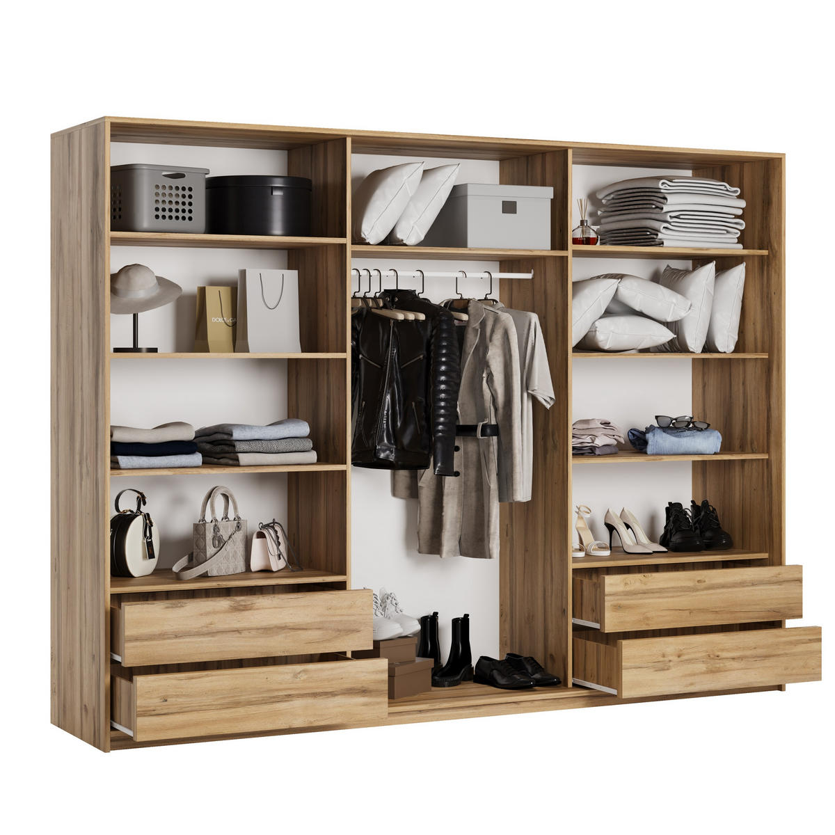 SCHWEBETÜRENSCHRANK VARO 270/205/60 cm 3-türig mit Spiegel Eiche Wotan - Eiche Wotan, Holzwerkstoff (270/205/60cm) - MASSENO