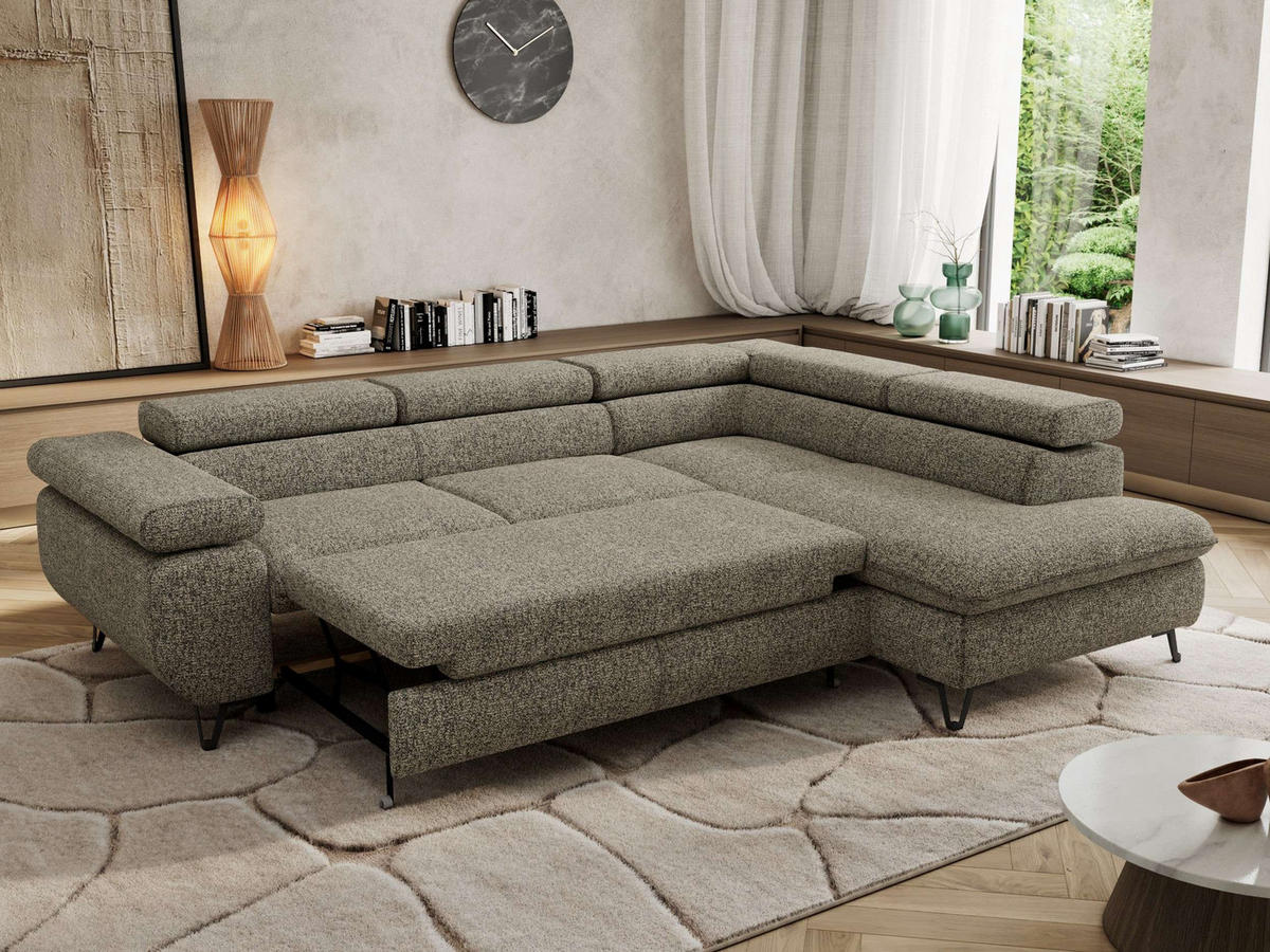 ECKSOFA PABLO L Grau Struktur - Rechts Seite mit T25 Topper - Schwarz/Grau, Textil/Metall (273/208cm) - MKS