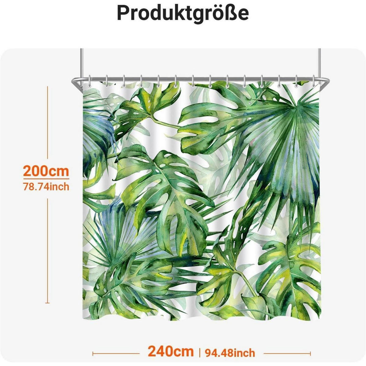 DUSCHVORHANG Grün Blätter 240 x 200 cm - Grün, Textil (240/200cm)