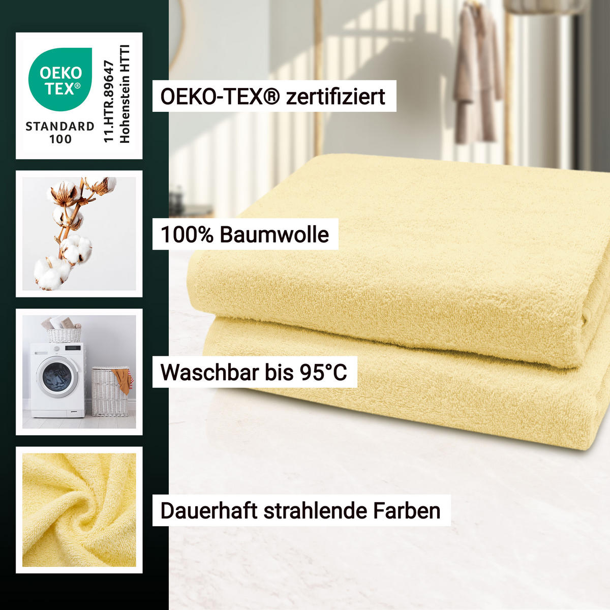 BADETUCH, 2er-Set, 100x150 cm, 100% Baumwolle, Gelb - Hellgelb, Textil (100/150cm) - Zollner