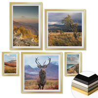 WANDBILDER 5er Set - 50x50 cm & 20x30 cm & 40x60 cm Goldrahmen - Berglandschaften, Hirschgras - Goldfarben, Kunststoff (40/60cm) - ArtPrintCave