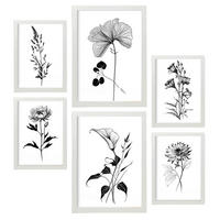 POSTER Set Mit 6 Belaubte Blumen Natur Und Botanikdrucke Mit Blumenmotiven In Klassischem Schwarz Und Weiß Innenarchitektur A3 & A4 Weißer Rahmen - Weiß, Papier (29/3cm) - Nacnic