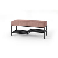 SITZBANK Mello 100 Rosa, Schwarze Beine, Cordstoff Bank mit Ablage - Schwarz/Rosa, Holzwerkstoff/Textil (100/45/35cm) - Bettso