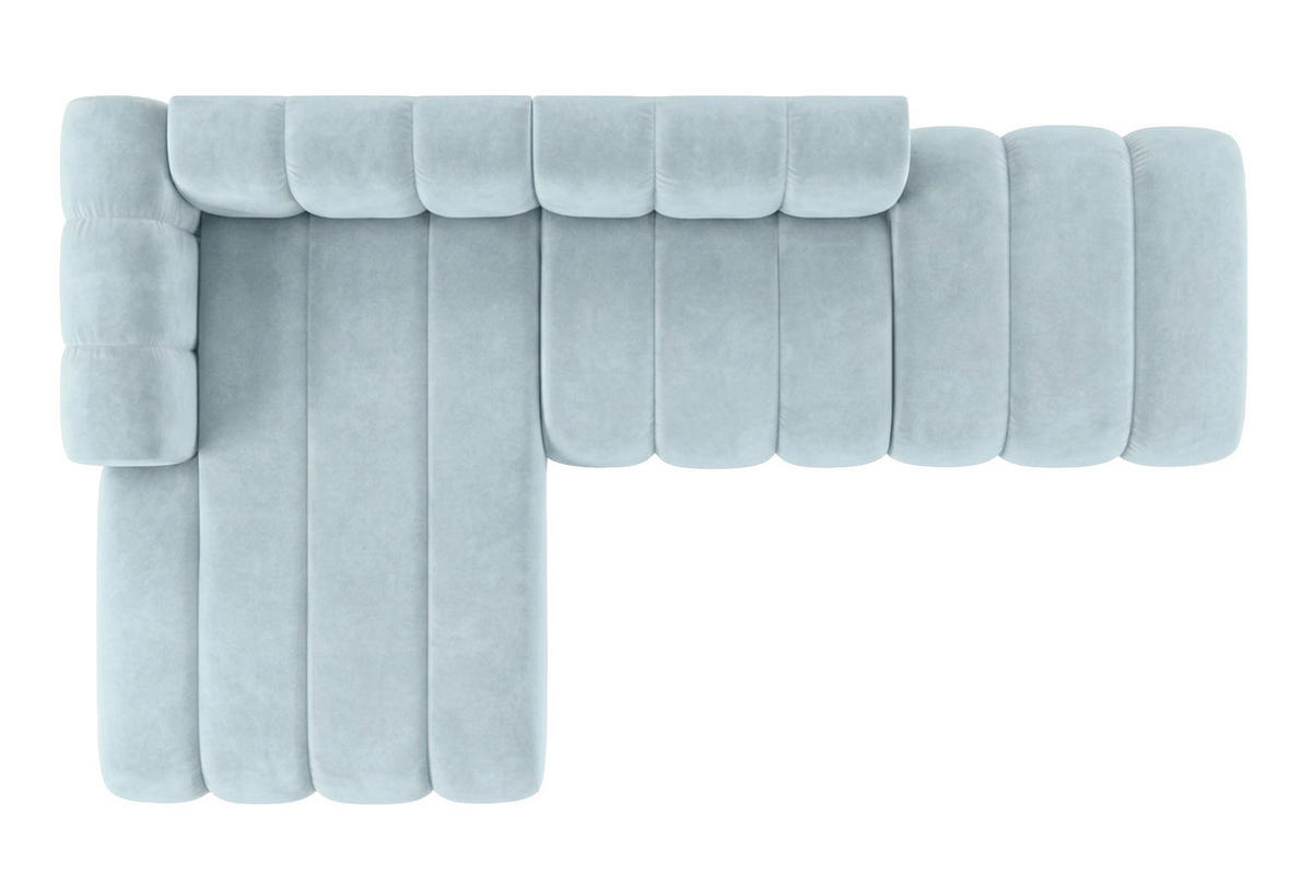 ECKSOFA Modulares In L-Form Mit Hocker, Velvet-Stoff Riviera, Babyblau, Links, GRAND Mini - Hellblau, Holz (295/179cm) - Kaiser Möbel