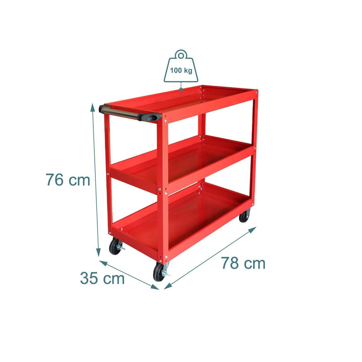 WERKSTATTWAGEN - Rot, Kunststoff/Metall (35/76/78cm) - Relaxdays