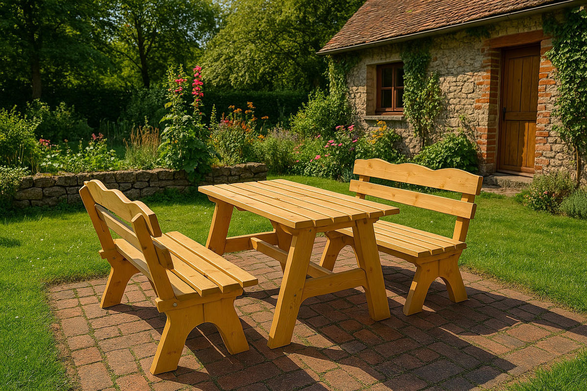 GARTEN-GARNITUR Drieburg 120cm aus Kiefer massiv 3tlg. - Braun, Holz - TPFGarden