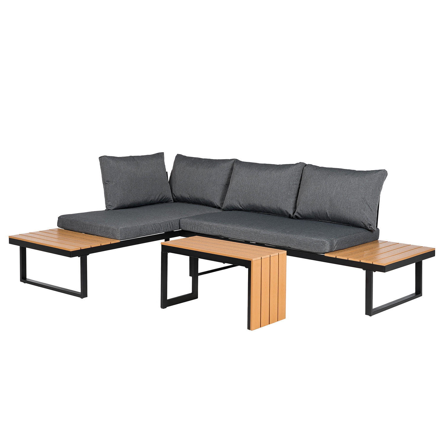 LOUNGESET - Polywood / Polyester - Braun / Grau - 3-teilig - Anthrazit/Braun, Holzwerkstoff/Textil - home24