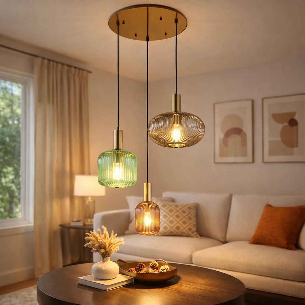 HÄNGELEUCHTE Glas bunt - Multicolor, Glas (55/55/130cm) - Globo Lighting