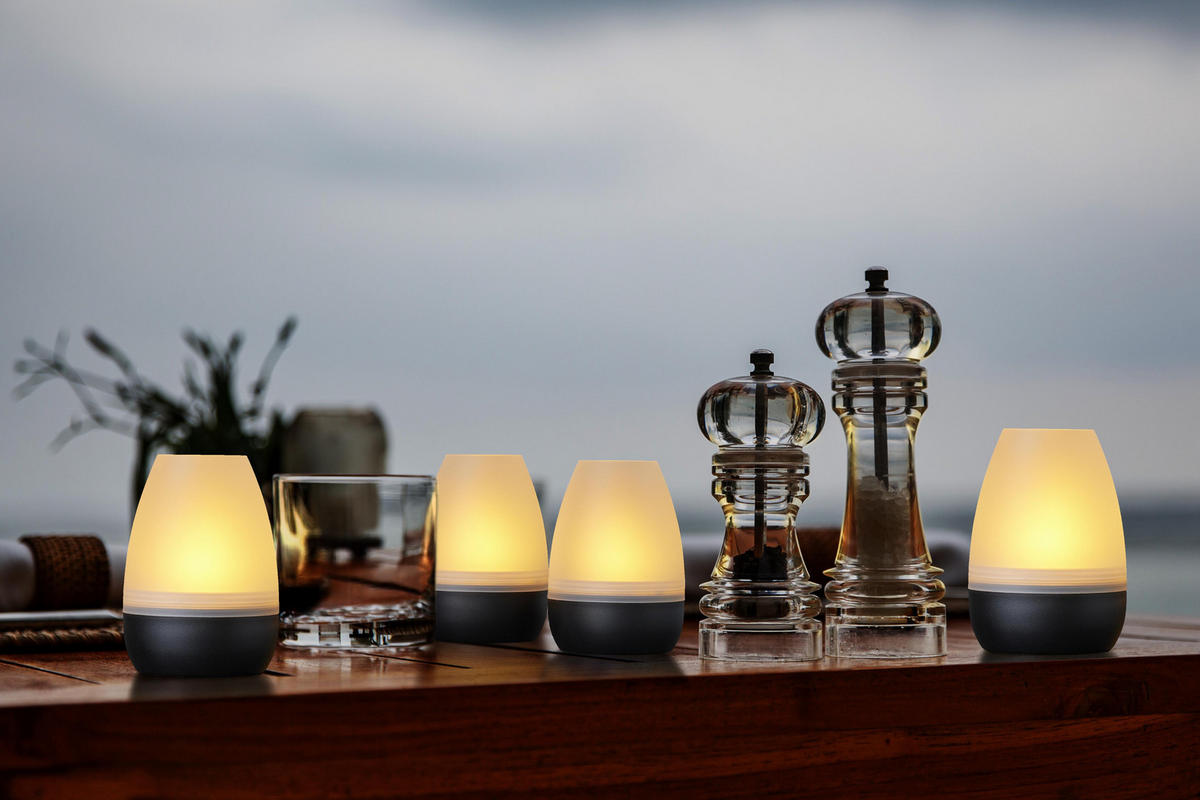 LED-AKKU-LOUNGE-LICHTER 4er-Set mit Touchsensor Kabellos für Innen und Außen RGBW Flackereffekt Schwarz Matt - Schwarz, Kunststoff (5/5/7cm) - Northpoint