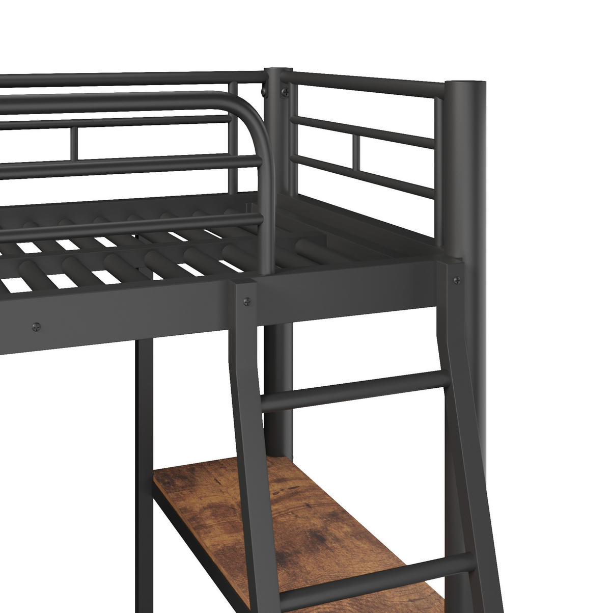 HOCHBETT aus Metall und MDF 90x200 cm Schwarz mit Schreibtisch und hoher Absturzsicherung - Schwarz, Holzwerkstoff (90/200cm) - Modfu