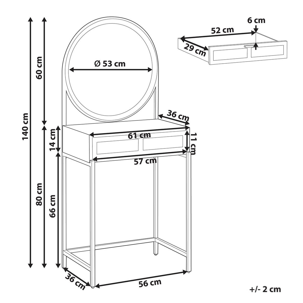 SCHMINKTISCH mit Spiegel Hellbraun Cassiar - Hellbraun, Holzwerkstoff (61/140/36cm) - Beliani