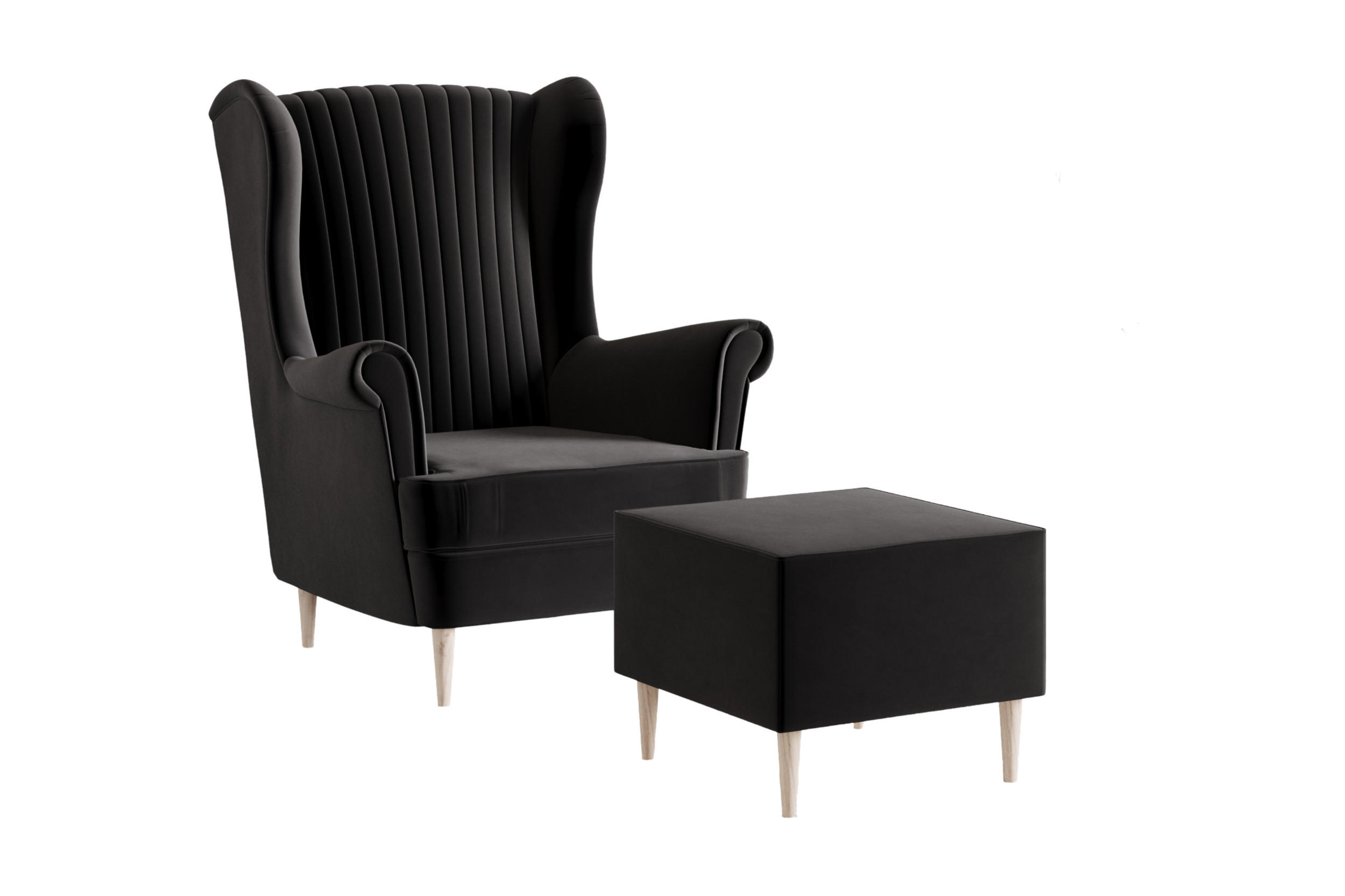 OHRENSESSEL - Sessel Comfy mit Hocker - Schwarz - Schwarz, Holzwerkstoff (83/103/95cm) - Möblo