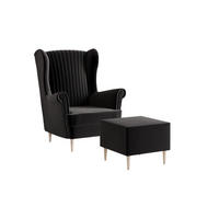 OHRENSESSEL - Sessel Comfy mit Hocker - Schwarz - Schwarz, Holzwerkstoff (83/103/95cm) - Möblo