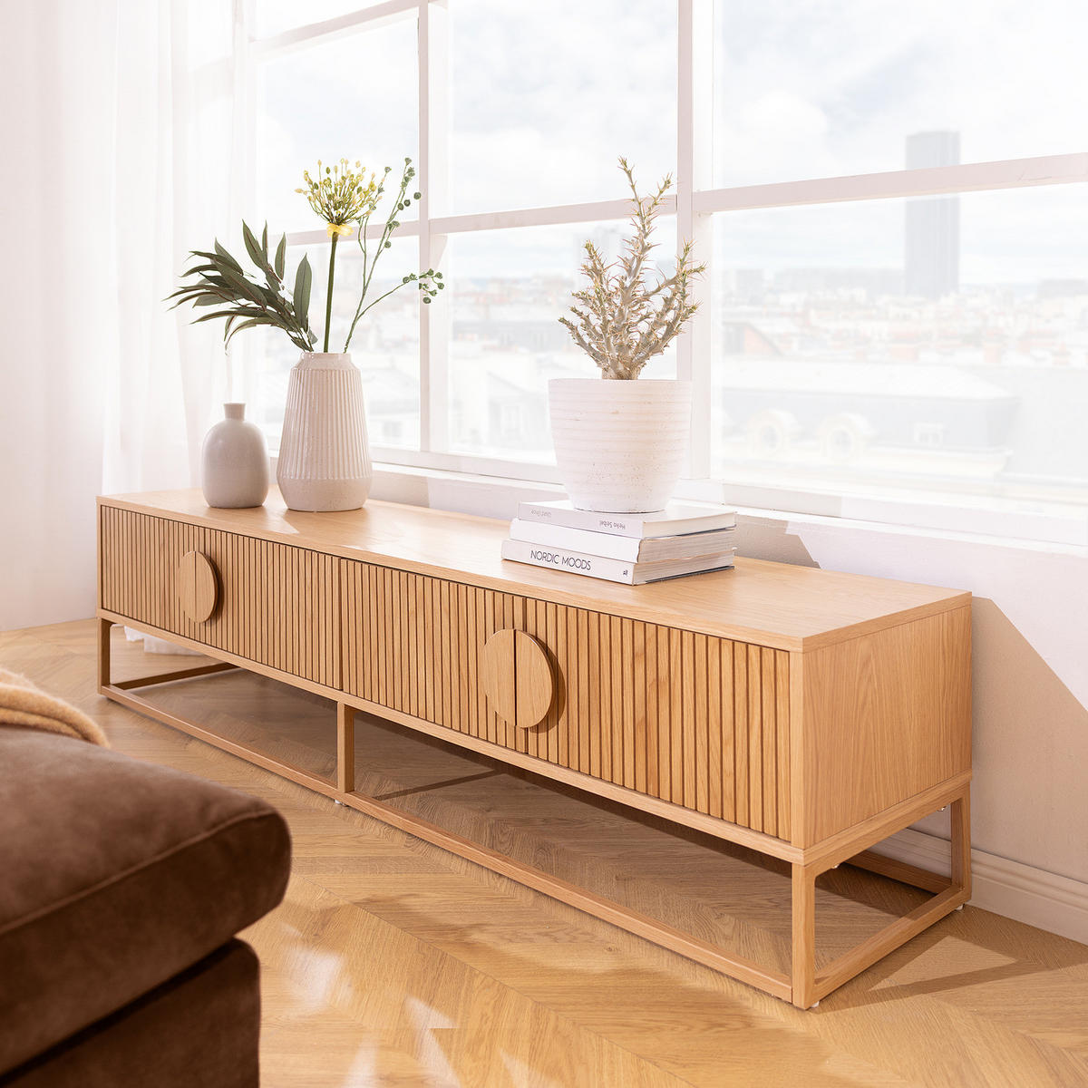 TV-LOWBOARD - Echtholzfurnier - Eichefarben, Holzwerkstoff (180/45/40cm) - home24