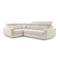 ECKSOFA RENO Beige Plüsch-Stoff mit Schlaffunktion - Beige, Holz (263/184cm) - MASSENO