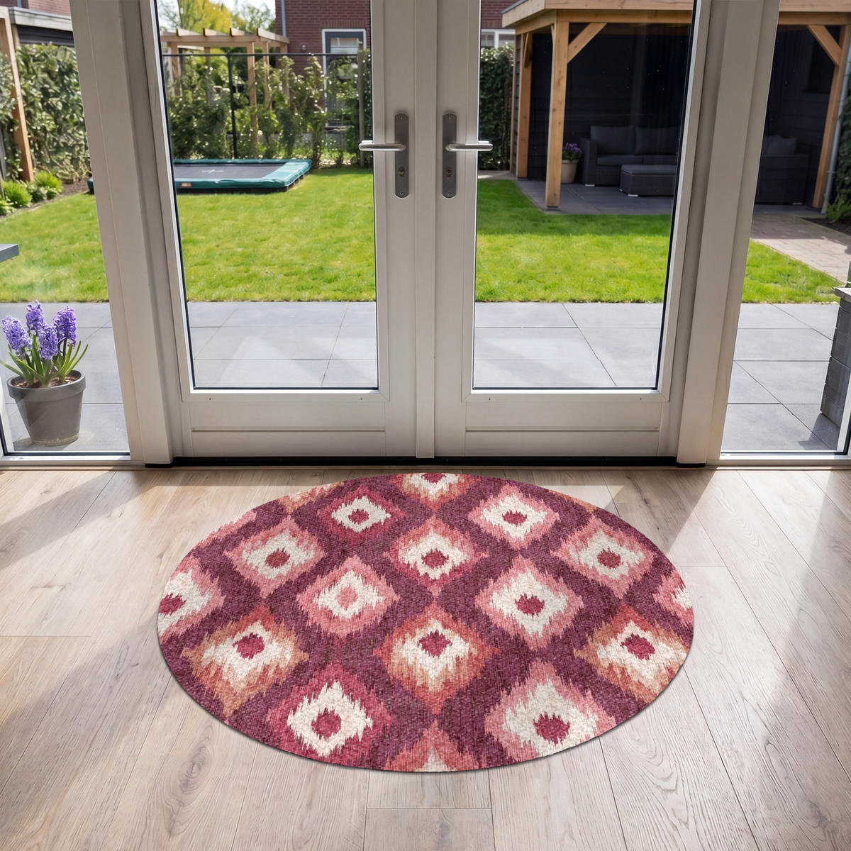 FUSSMATTE Diamantformen - Rosa - Muster - Textur Flurteppich 120x120 cm - Beere, Kunststoff (120/120cm) - MuchoWow
