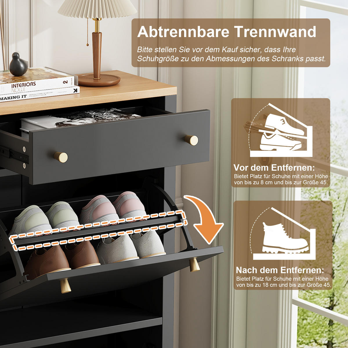 SCHUHSCHRANK Schwarz Holzoptik 2 Klappen Schublade Modern - Schwarz, Holzwerkstoff (50/95/25cm) - FLIEKS