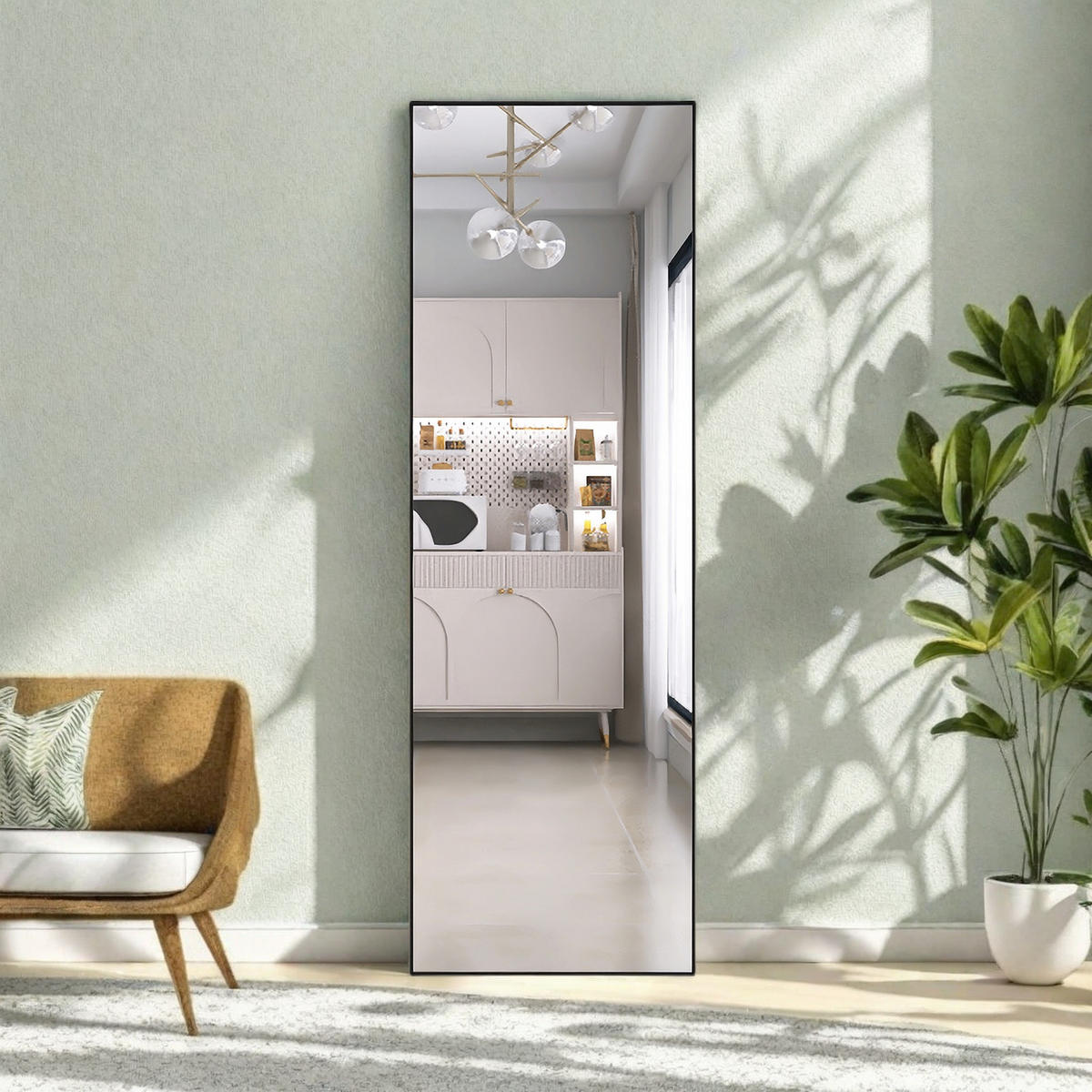 GANZKÖRPIERSPIEGEL 162x53 cm Rechteck Schwarz Aluminium Freistehend - Schwarz, Glas (2/162/53cm) - SHOPENTRA