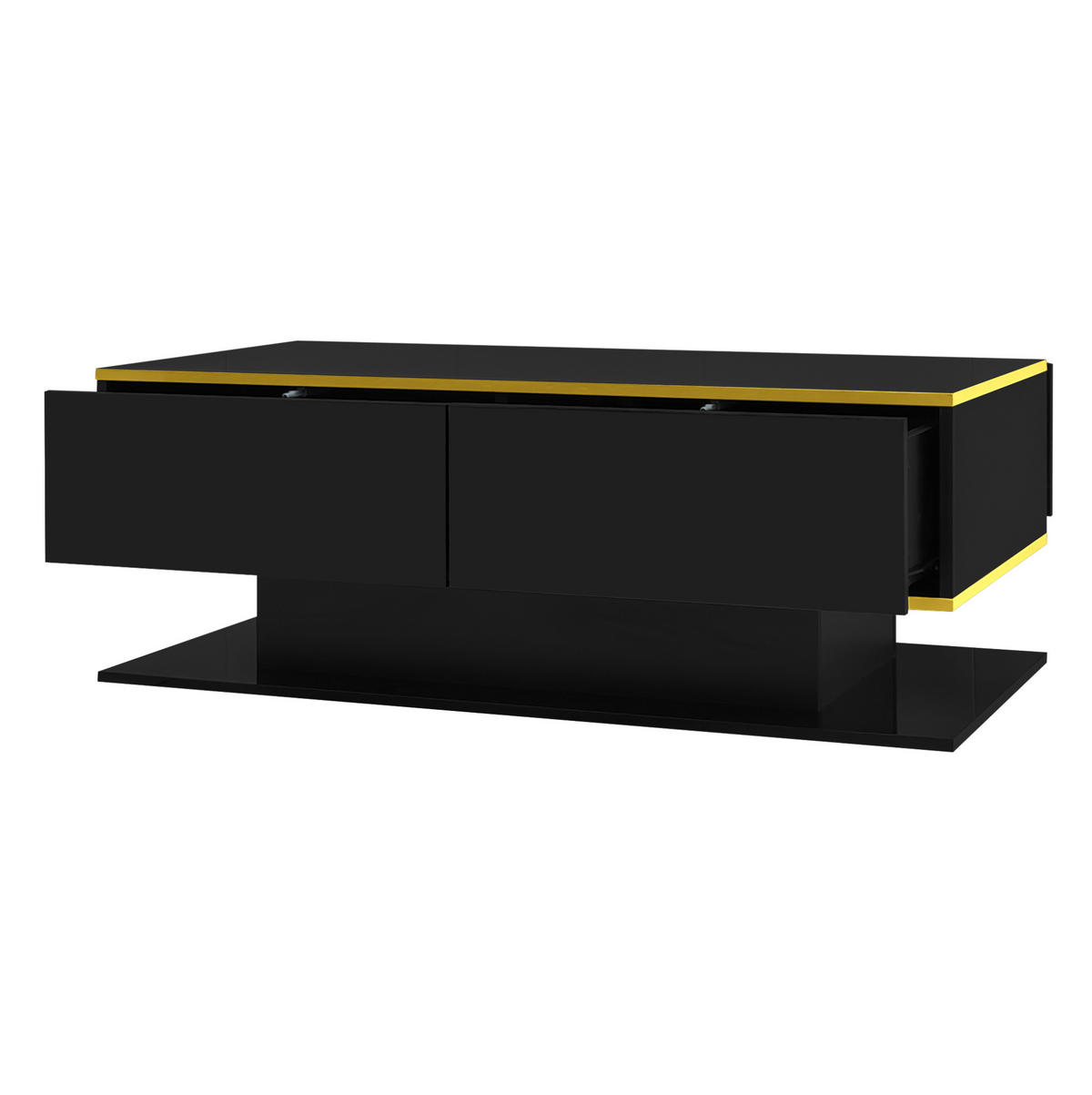 COUCHTISCH mit LED und 3 Schubladen 100 x 50 x 40 cm Schwarz Gold - Schwarz, Holzwerkstoff (100/50/40cm) - Meubliv