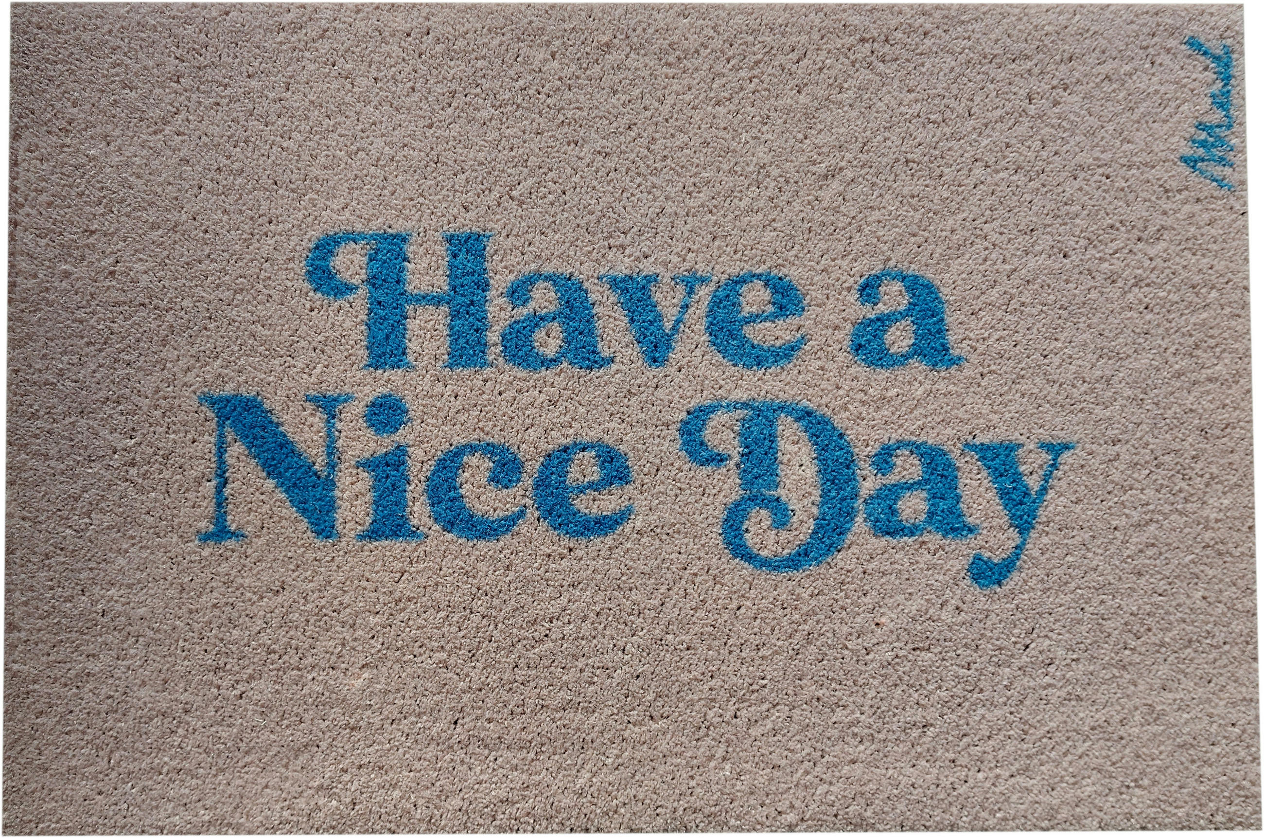 OUTDOOR FUßMATTE "Willie" mit Spruch "Have a nice day" beige-blau 50 x 75 cm - Beige/Hellblau, Kunststoff/Textil (50/75cm) - MAD ABOUT MATS