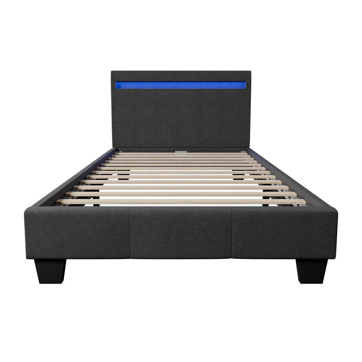 POLSTERBETT Verona mit LED dunkelgrau 90x200cm - Dunkelgrau, Holz (90/200cm) - Juskys