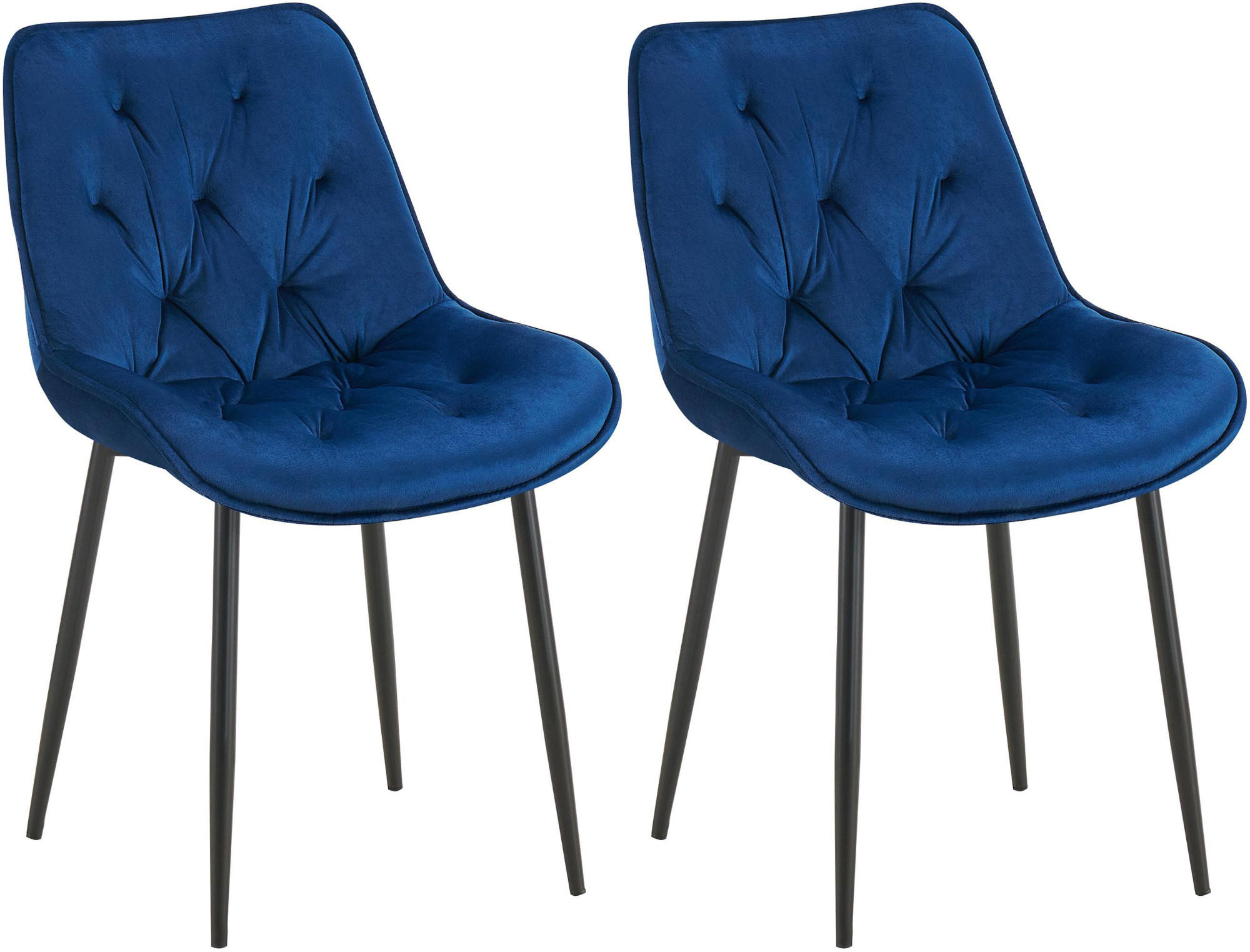STUHL 2er Set Samt blau - Blau/Schwarz, Textil/Metall (52/84/59cm) - CLP
