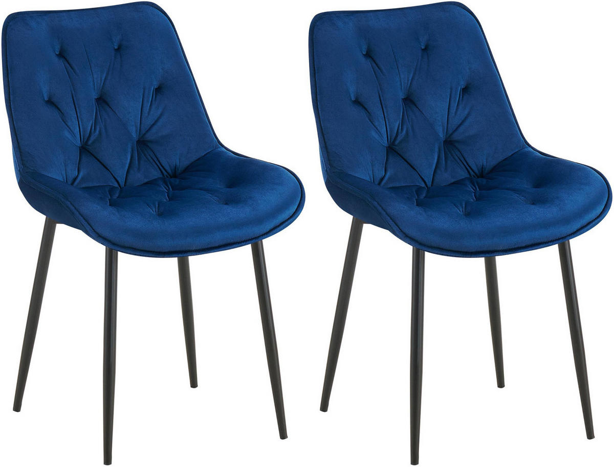 STUHL 2er Set Samt blau - Blau/Schwarz, Textil/Metall (52/84/59cm) - CLP