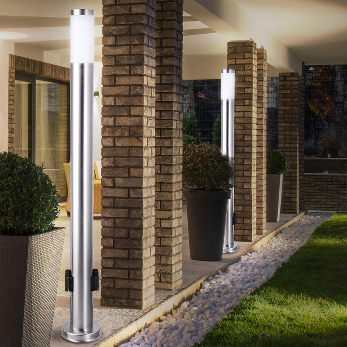 LED WEGELEUCHTE Edelstahl Silber BOSTON 3er Set - Silberfarben, Metall (13/13/110cm) - Globo Lighting