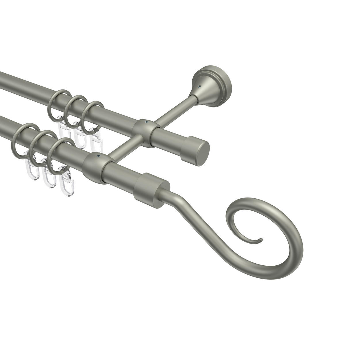 GARDINENSTANGE Primus Allegra 180 cm, 2-läufig, 16 mm Ø Chrom matt - Chromfarben/Nickelfarben, Metall (180cm) - INTERDECO