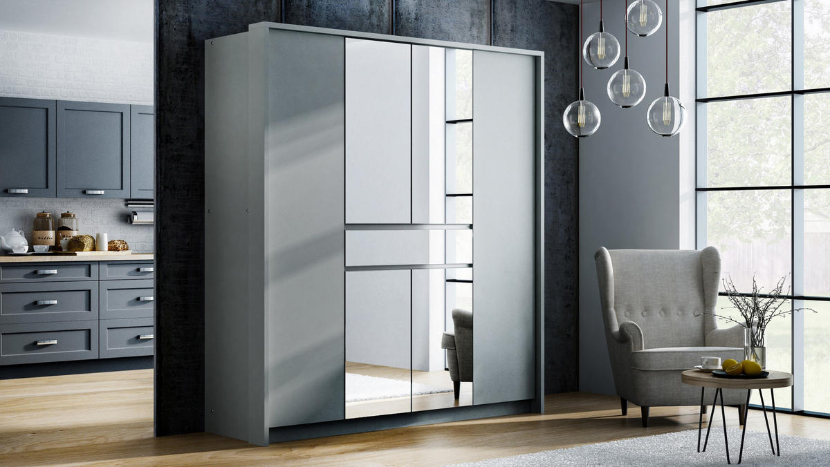 SCHWEBETÜRENSCHRANK RUMBLE 200/217/65 cm 3-türig mit Spiegel Weiß - Weiß, Holzwerkstoff (200/217/65cm) - MASSENO