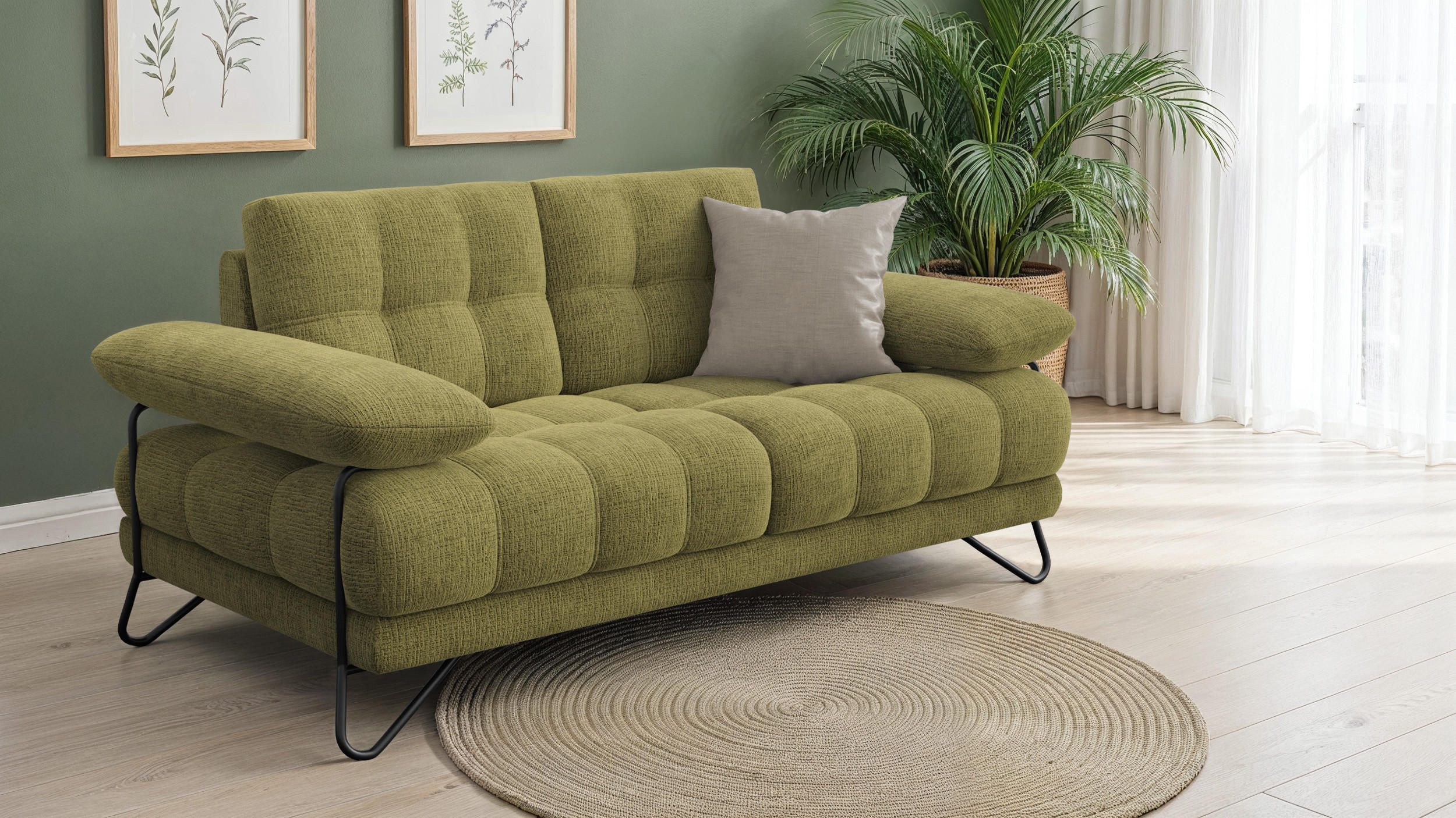 Thumbnail - Courtois Laville Sofa, Olivgrün, Textil, 185x87x96 cm, Wohnzimmer, Sofas & Couches, Sofas