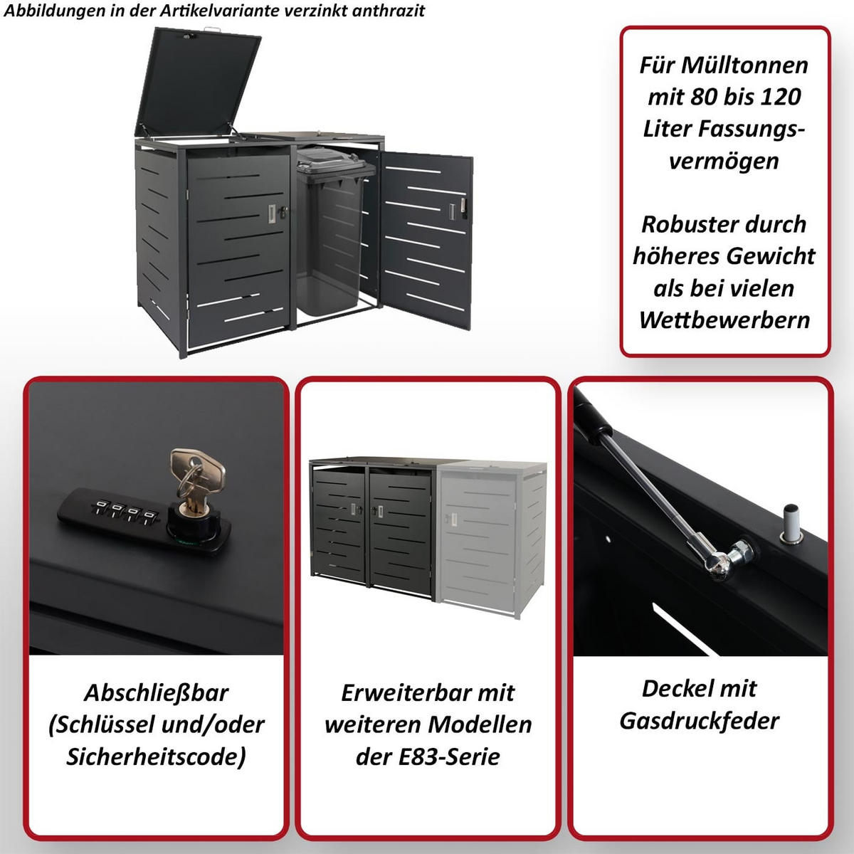 MÜLLTONNENVERKLEIDUNG 2er 117x131x80cm Anthrazit - Anthrazit, Metall (131/117/80cm) - PROREGAL