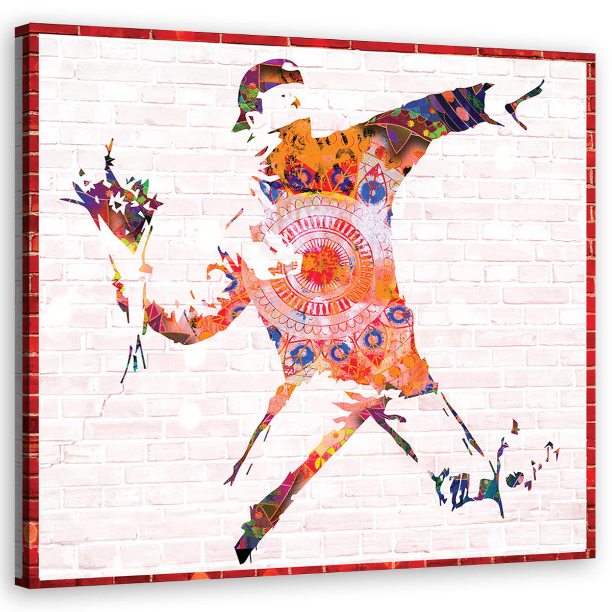 WANDBILD banksy blumenwerfer - Orange, Textil (50/50cm) - Feeby